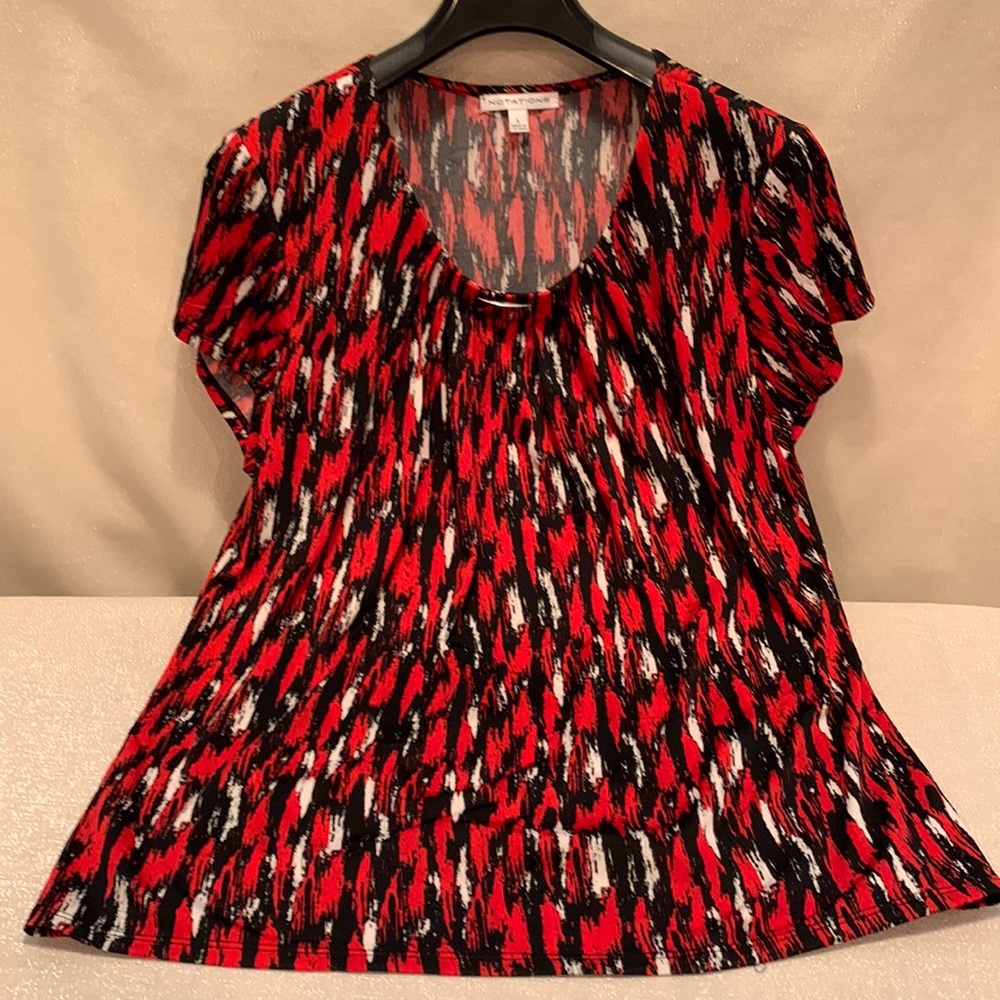 Notations Red, Black, and White Blouse Size Large